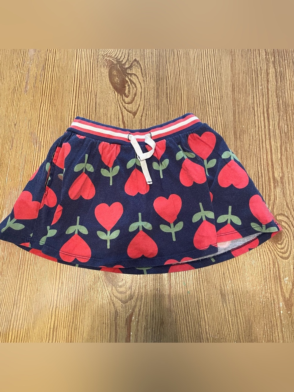 Mini Boden Navy Heart Floral Skirt Skort with Drawstring Waist